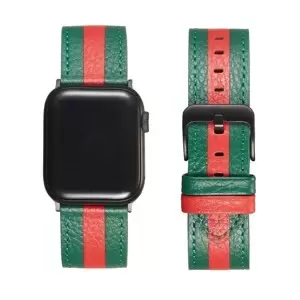XPRO Apple Watch bőr szíj Sötétzöld / Piros 42mm/44mm/45mm/49mm